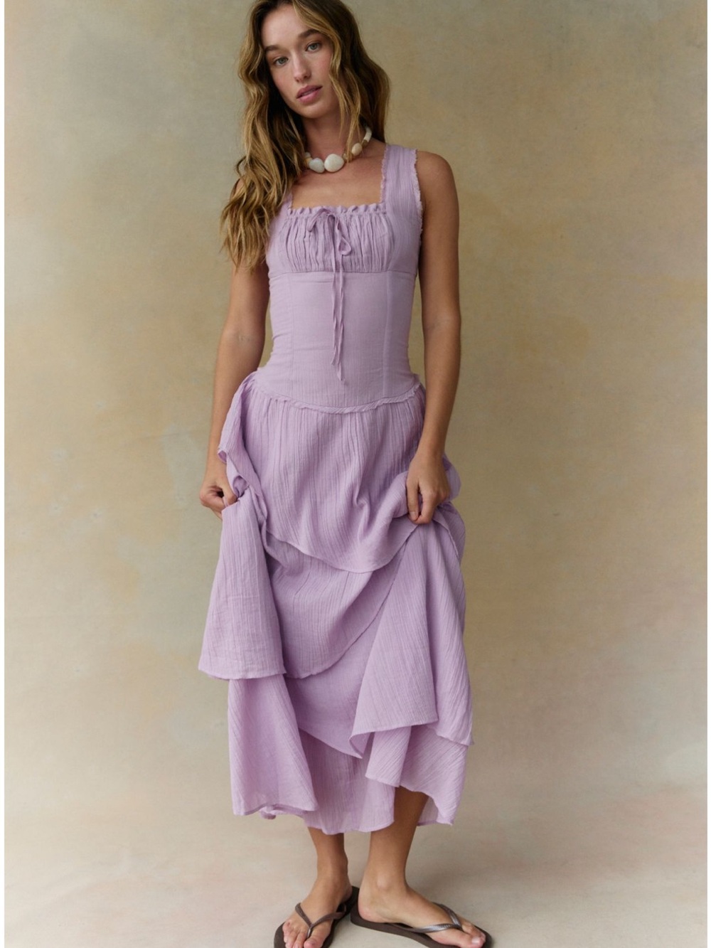 Free People In My Dreams Midi Dress XS Lilac Fizz Purple NWT Ruffle tiered Boho